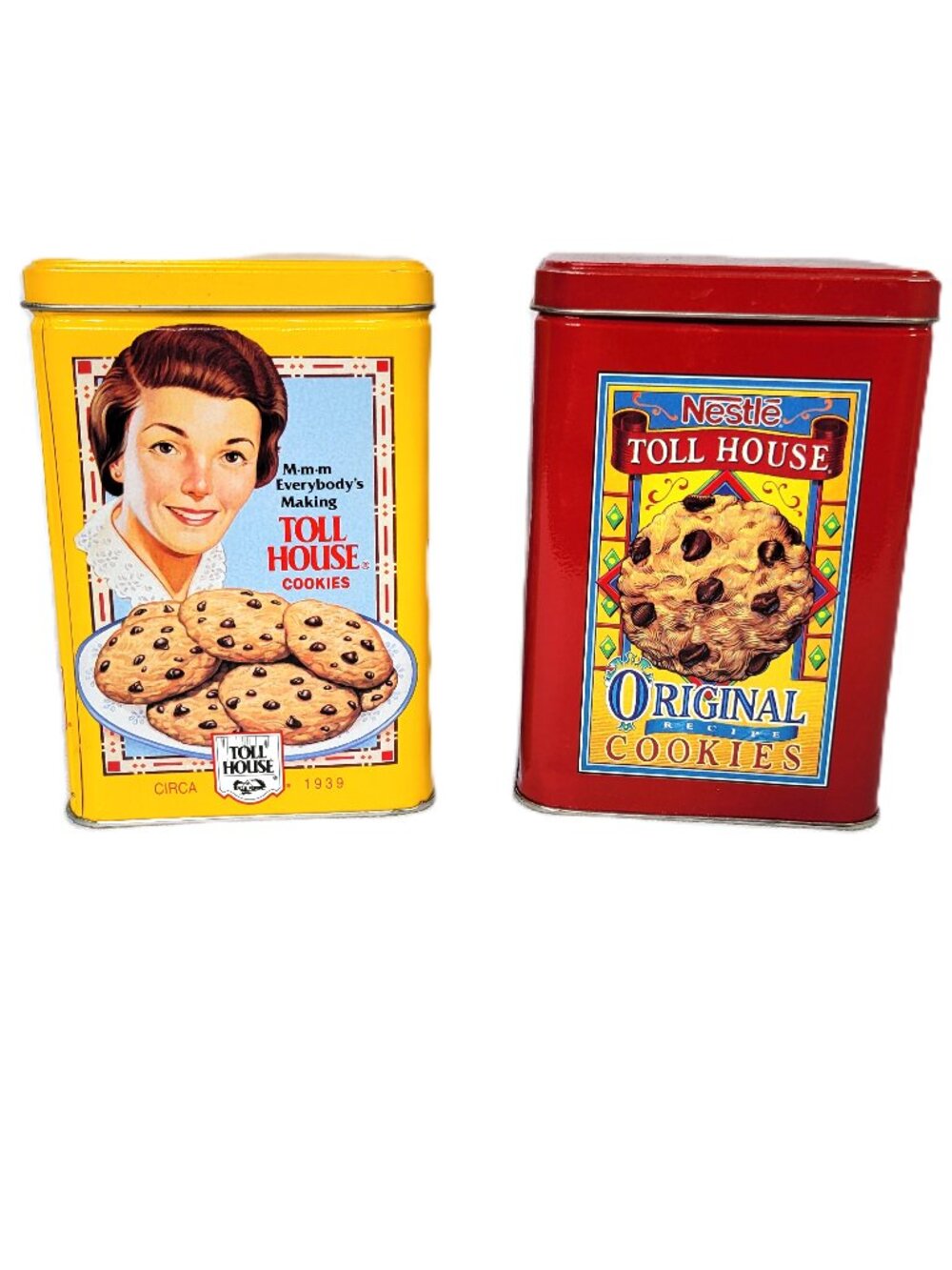 Vintage Nestle Toll House Cookie Tins Red Morsels & Yellow 1939 Canister